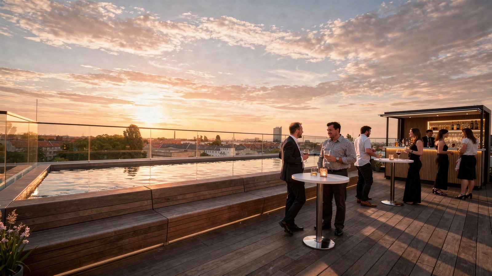The Rooftop Pool at sunset