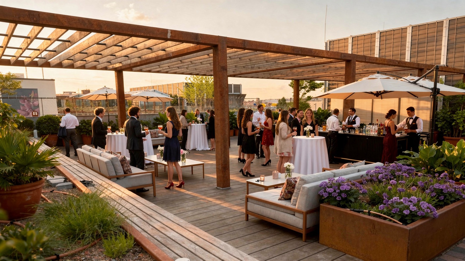 Drinks under the Rooftop Terrace pergola
